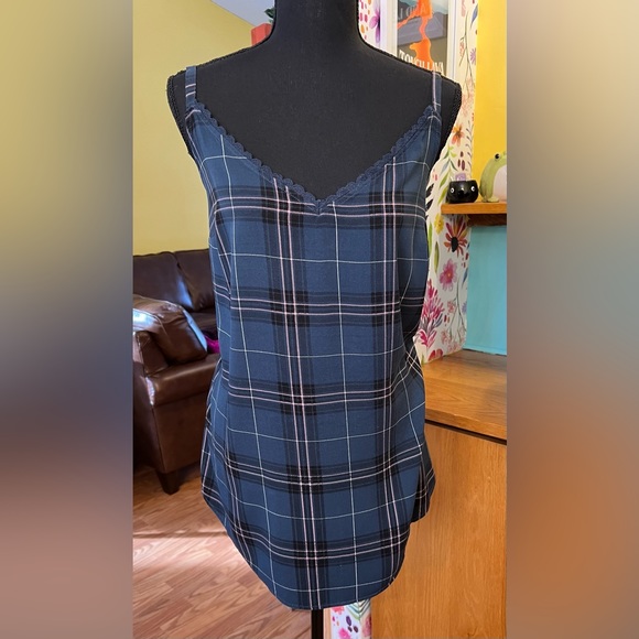Torrid Ava - Navy Plaid Challis Lace Trim Cami - Picture 3 of 10